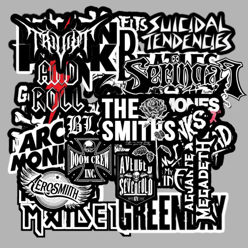 

Stickerpack isi 15 pcs stiker band rock black and white band metal anti uv