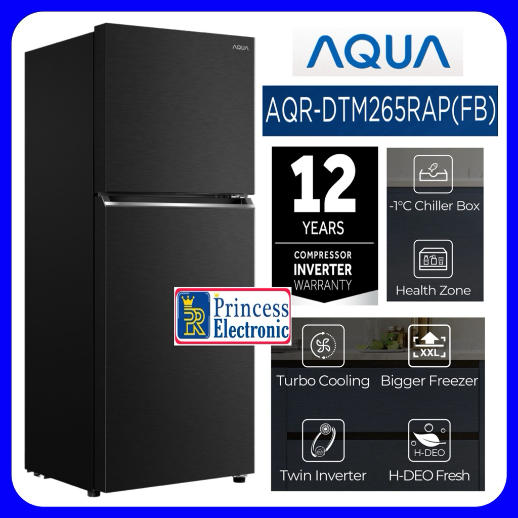 KULKAS AQUA TWIN INVERTER 2 PINTU AQR DTM 265 RAP