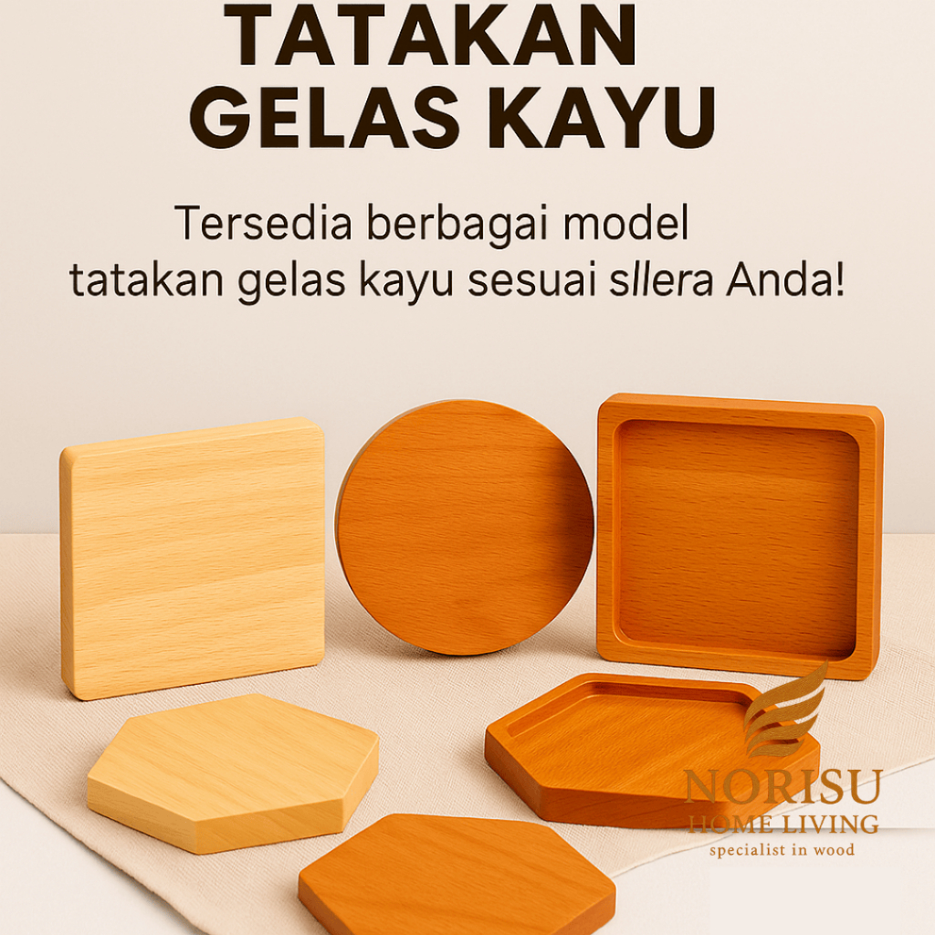 Samiafdol_ Norisu Home Living Tatakan Gelas Kayu Natural Aesthetic Glossy Handmade Coaster Serat