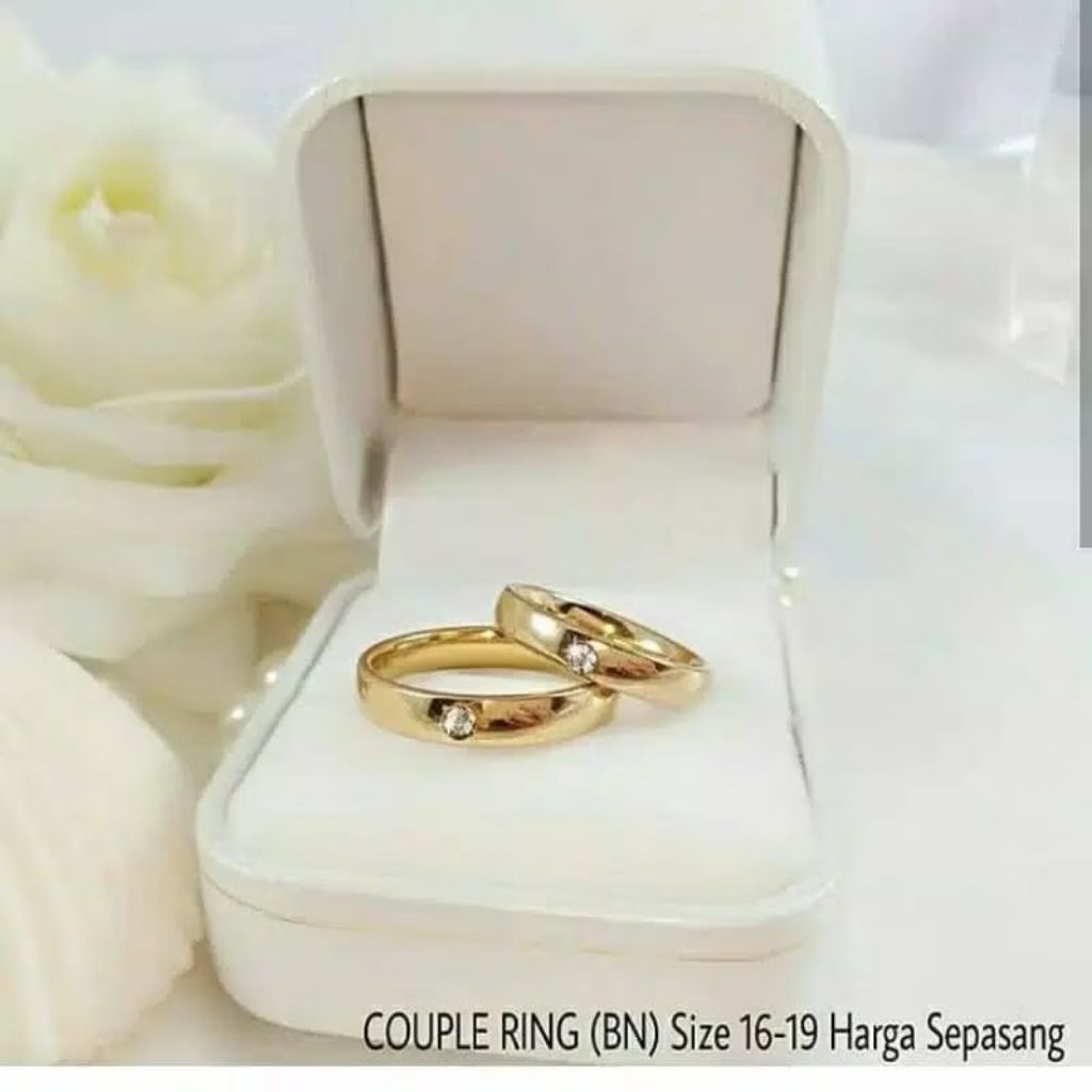[Free Box] Cincin Titanium Gold Polos Permata/Cincin Couple/Cincin Tunangan/Cincin Nikahan/Cincin Ka