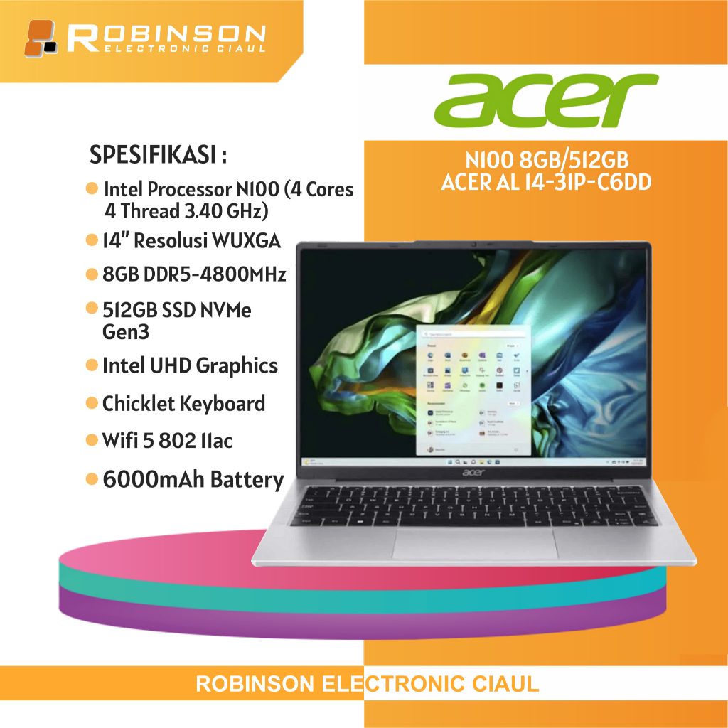 Laptop Acer Aspire Lite AL14 31P C6DD 8GB RAM 512 NVMe