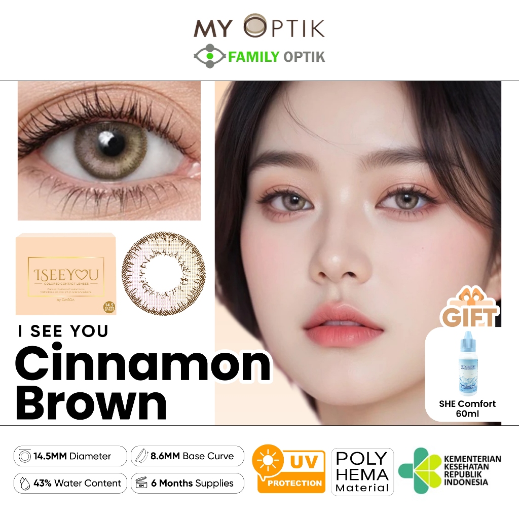 (FREE SHE COMFORT 60ML) I See You Cinnamon Brown Bulanan Softlens Warna