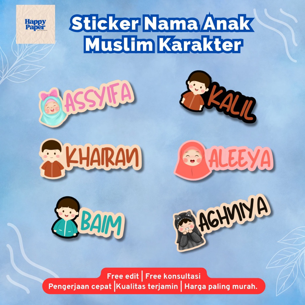 

Stiker nama anak muslim | stiker nama anak waterproof | stiker nama anak custom