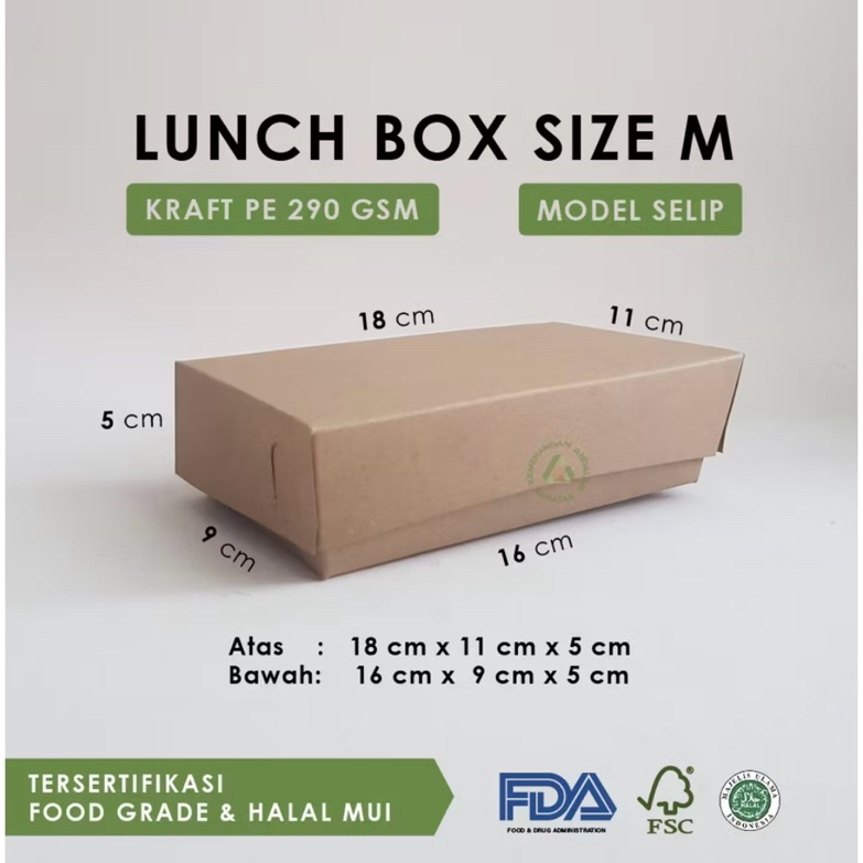 

50pcs Lunch box size M,kotak makanan serbaguna,bahan kraft 290gsm,polos,laminasi,tebal,kuat,tidak mudah rusak,praktis,higienis,ekonomis MURAHH