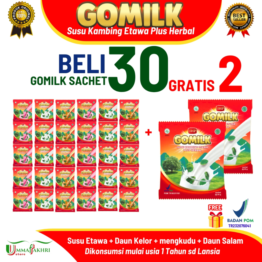 

GOMILK 32 Sachet – Susu Kambing Etawa Herbal | Semua Usia | Nafsu Makan Anak, Tulang, Kalsium Tinggi