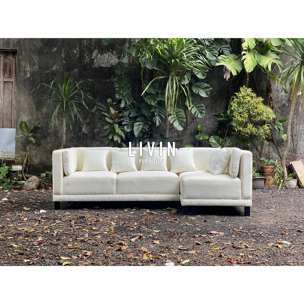 Sofa Tamu Leter L Sudut Putih Modern Minimalis