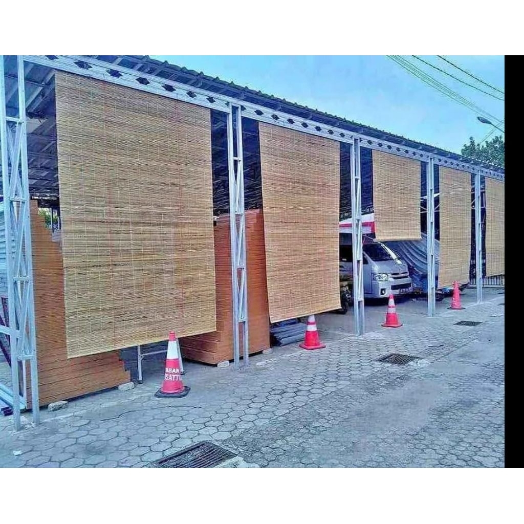 Store_Nolimit Tirai Bambu Sawit Natural Dengan Tali Dan Kerekan Tirai Bambu Tirai Jendela Tirai
