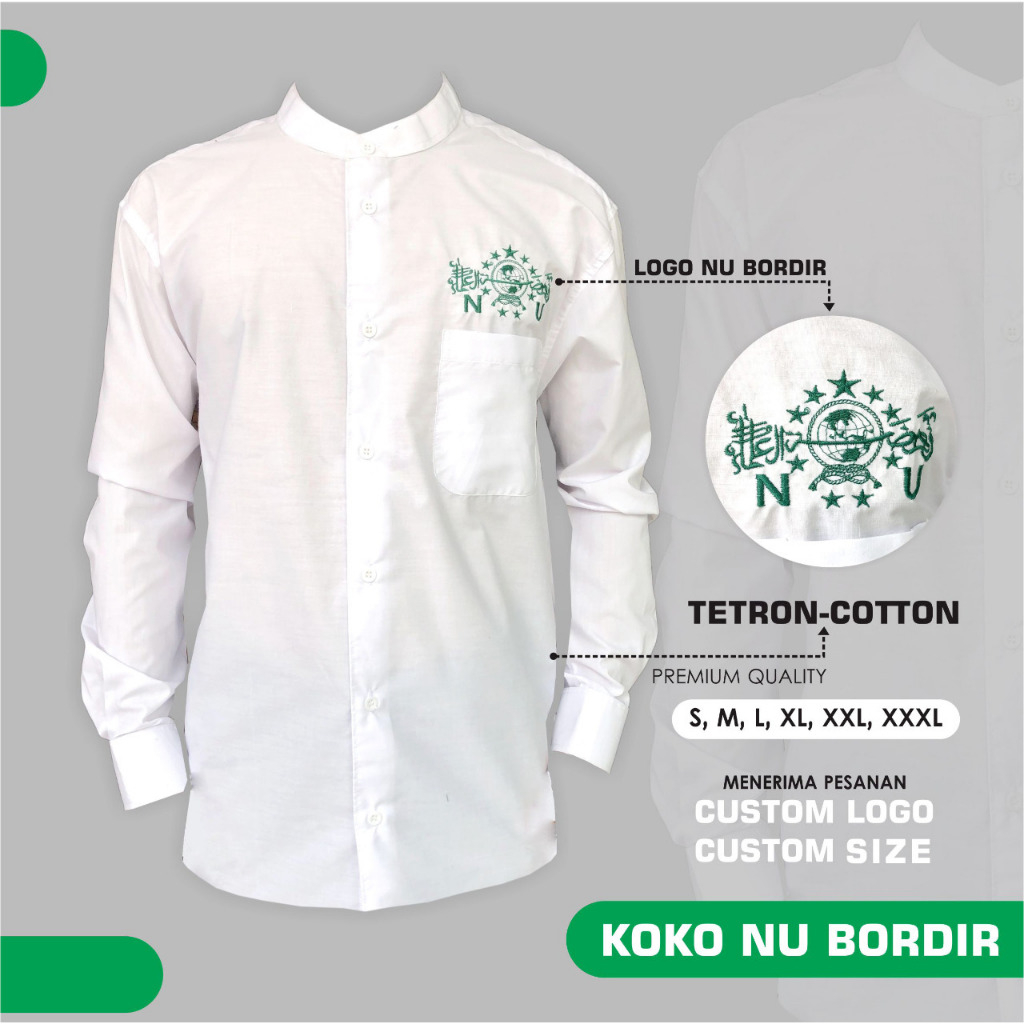 Koko NU Putih Kemeja Koko NU Lengan Panjang Koko NU Bordir Hijau