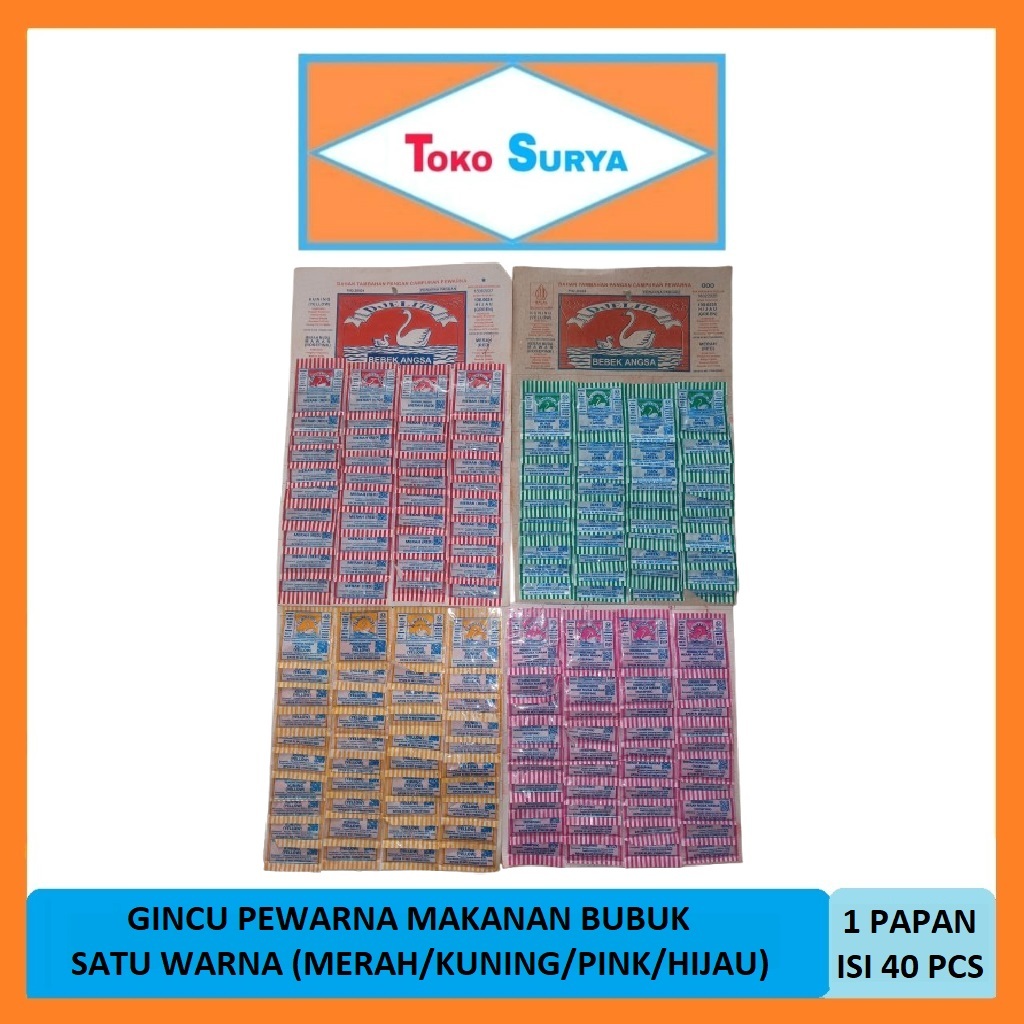 

Gincu Angsa Sachet Gincu Bubuk Pewarna Makanan Satu Warna Merah/Kuning/Pink/Hijau 1 Papan 40 Pcs