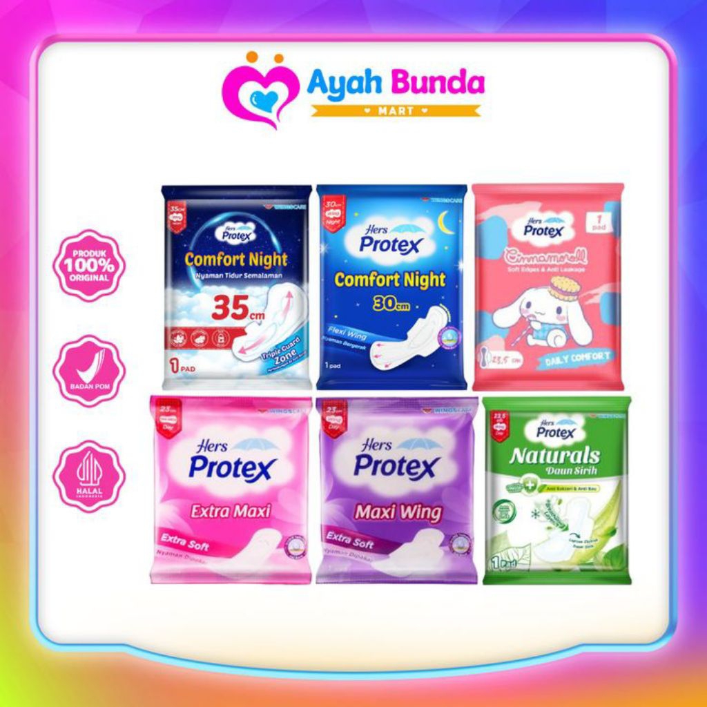 Hers protex sayap non sayap pembalut hers protex maxi wing ungu pink daun sirih