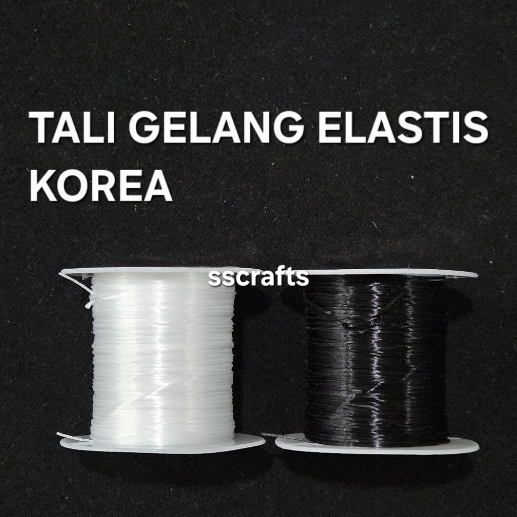 TALI BENANG KARET ELASTIS SERAT KOREA GELANG / KALUNG / AKSESORIS 60 METER HITAM / PUTIH