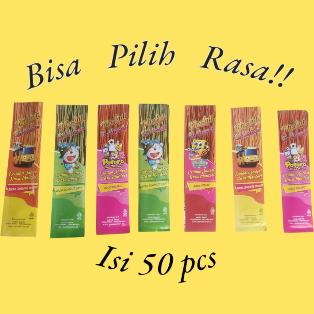 

Mie lidi karakter seribuan isi 50 pcs, mix 4 rasa