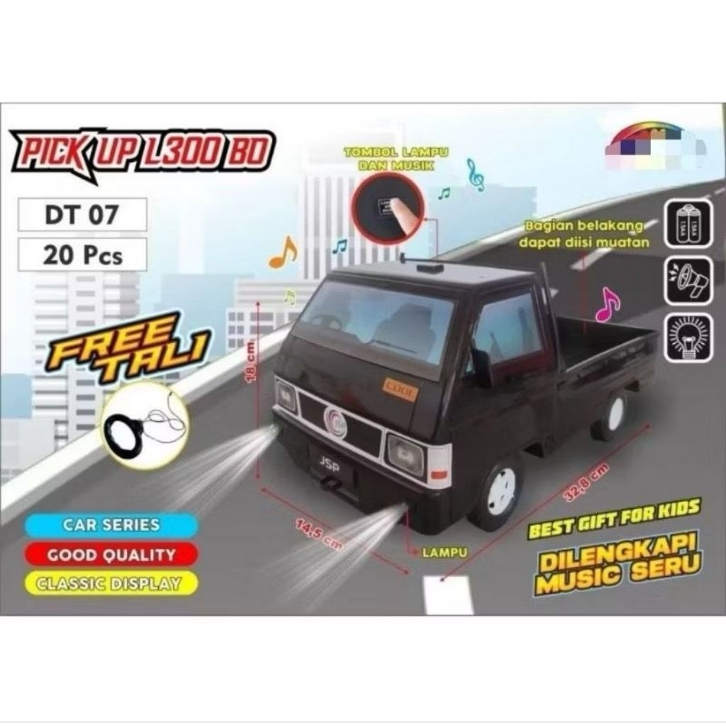Mainan Mobil L300 Anak – Model Pick Up, Tahu Bulat, dan Tolelet | Lampu Musik + Aksesoris Lengkapi /