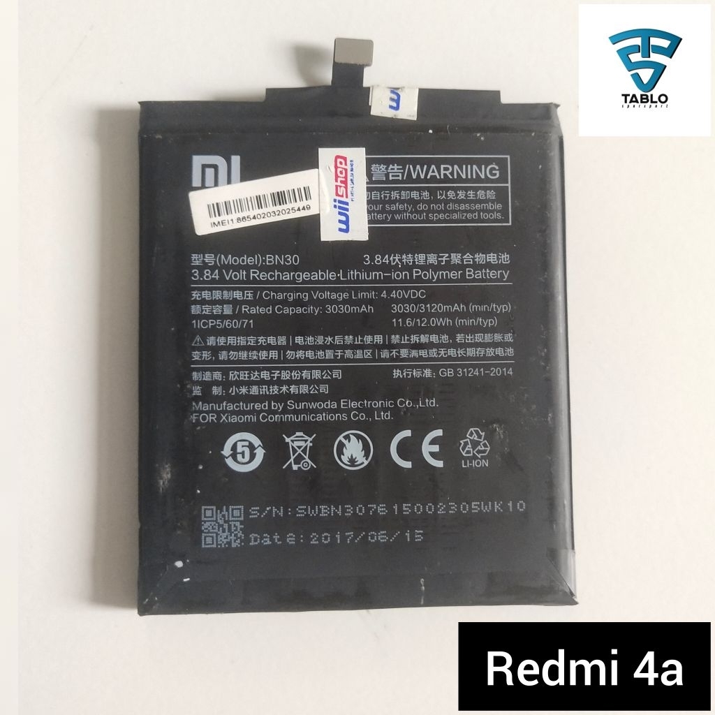 baterai xiaomi Redmi 4a BN30 ori copotan hp