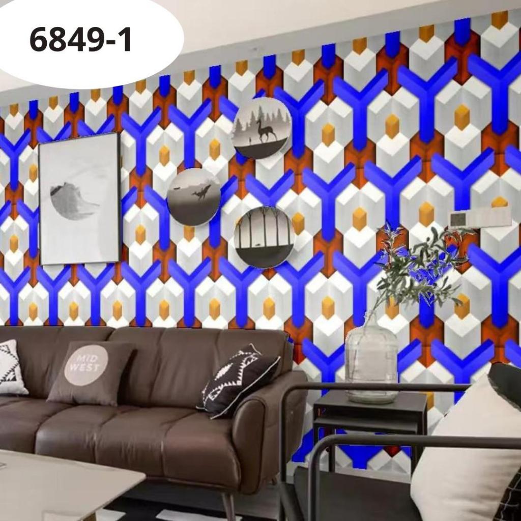 WALLPAPER DINDING MOTIF GEOMETRIS WARNA KOMBINASI BIRU /WALLPAPER DINDING GEOMETRIS MODERN MEWAH/WAL