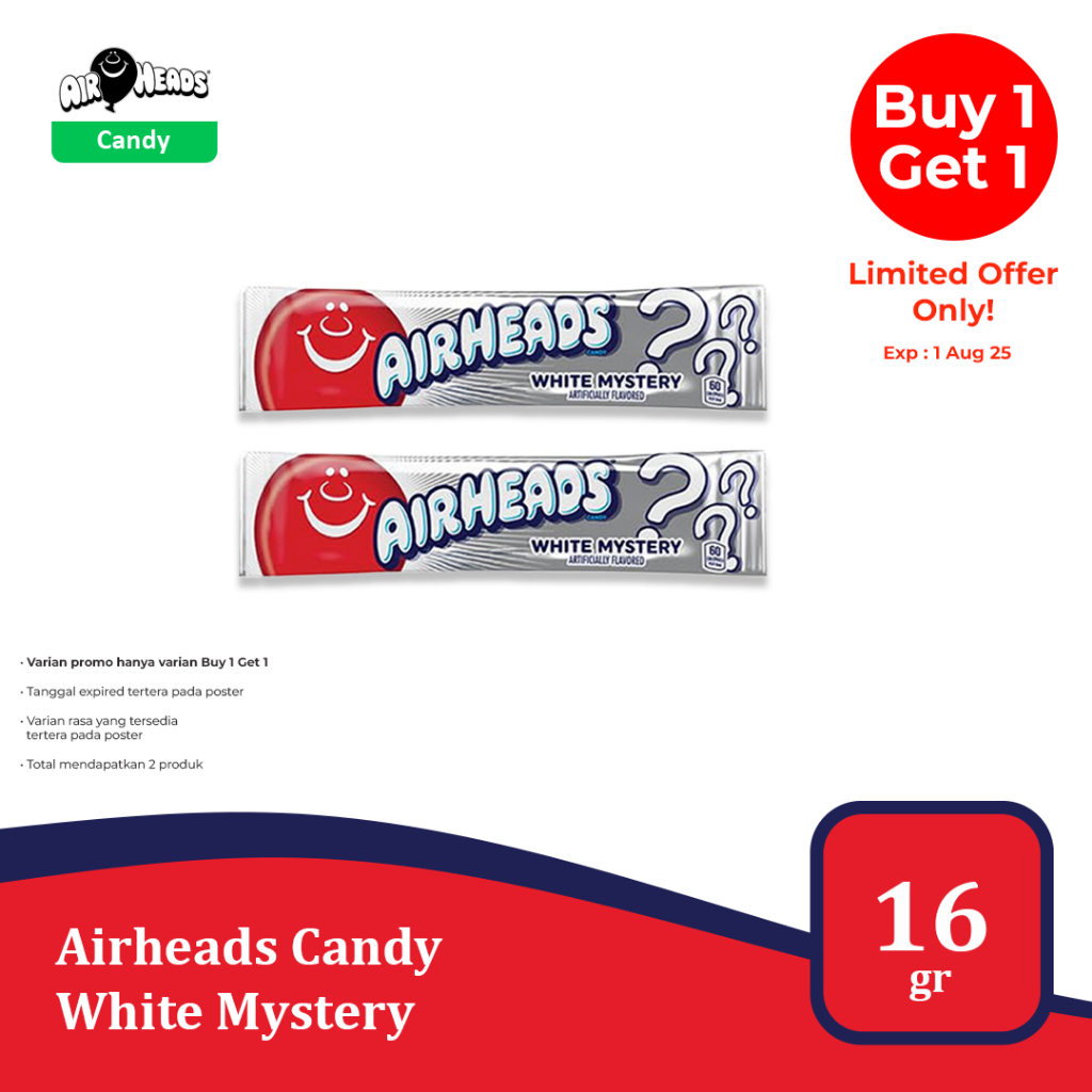 

AirHeads White Mystery 0.55-Oz - permen rasa buah import USA