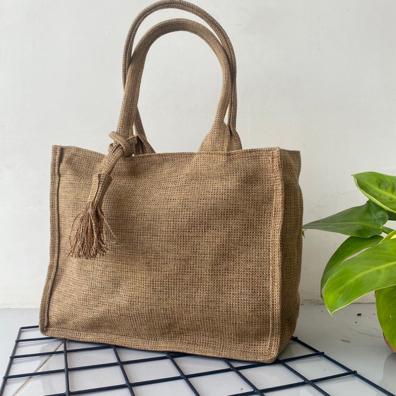 Totebag Goni Pakai Resleting Tas Estetik Tas Rajut