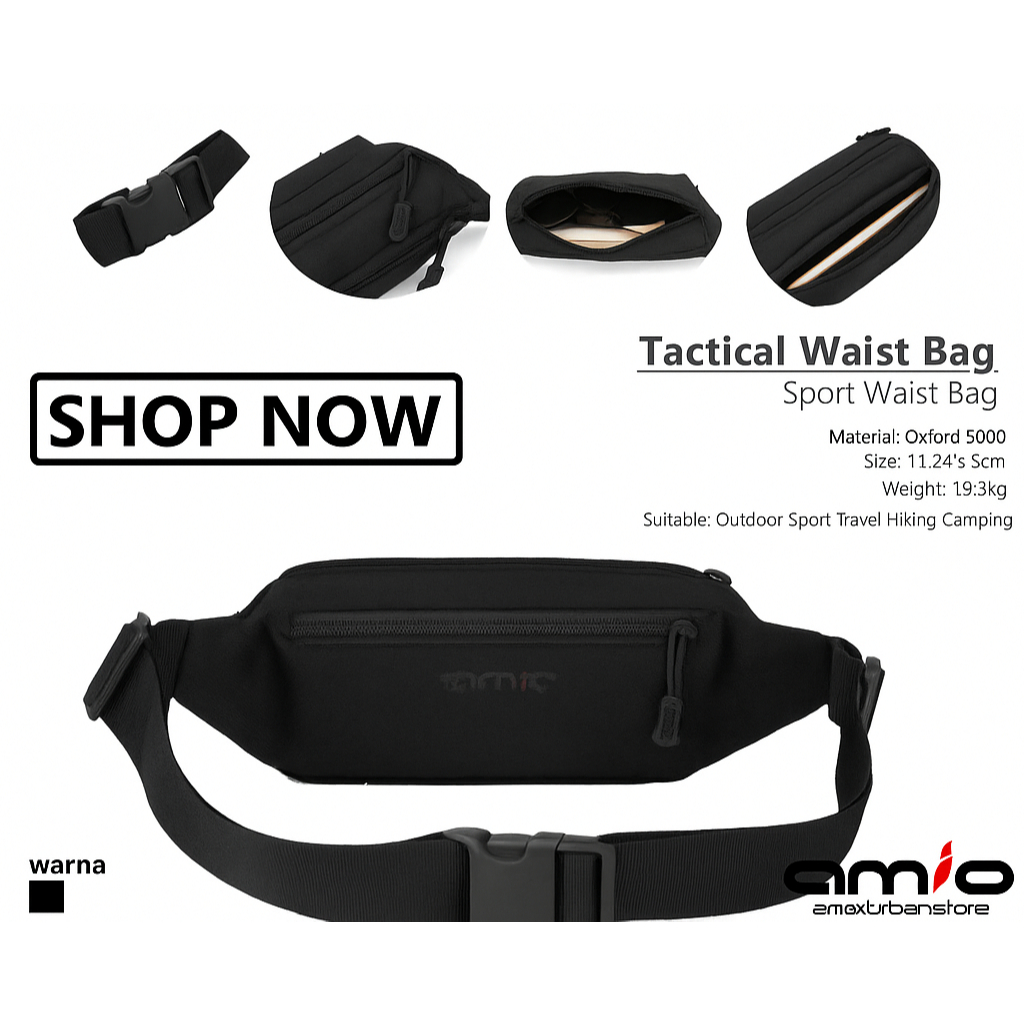 Waist Bag Tactical army | waist bag cordura nylon hitam | waist bag pria