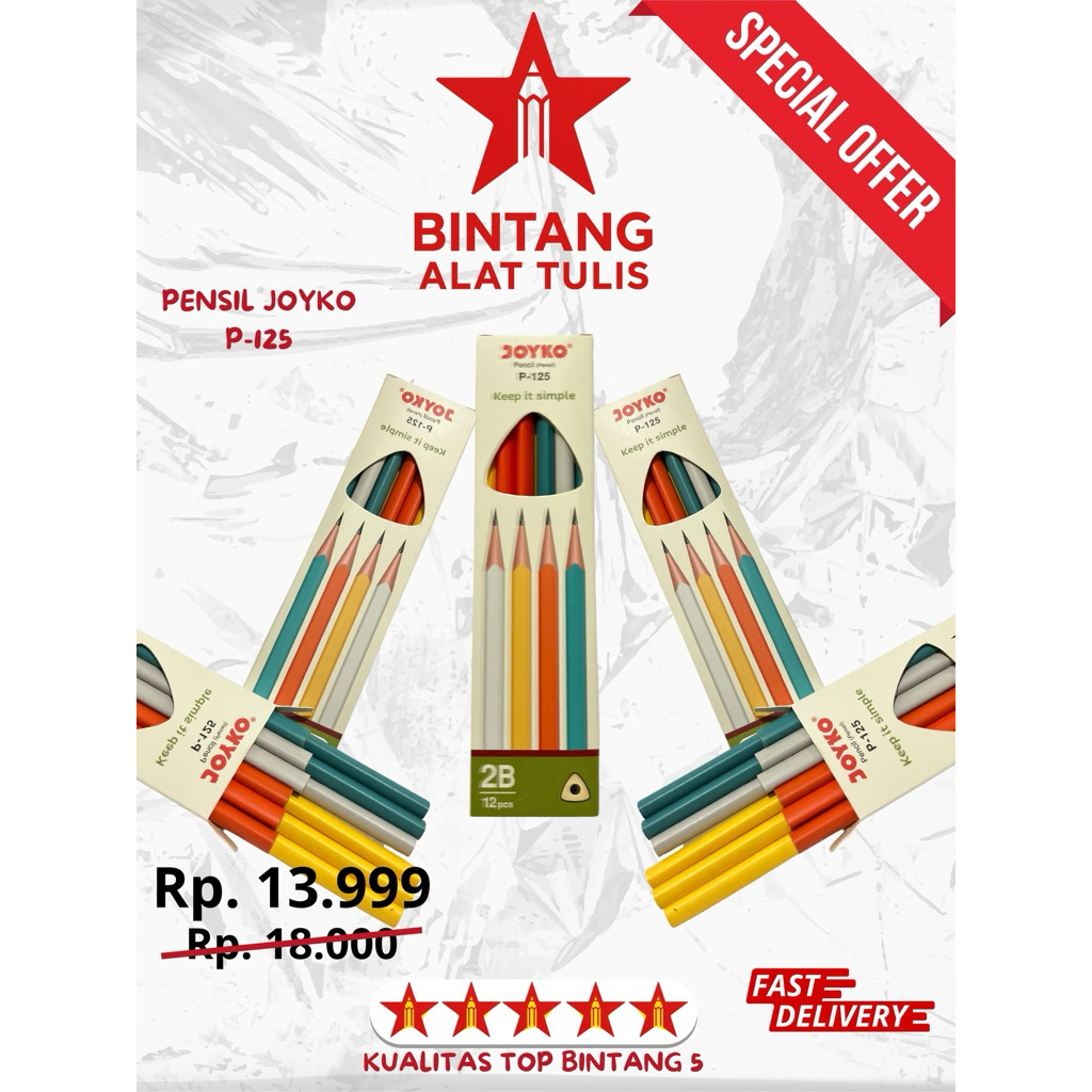 

(PACK) Pensil Joyko 2B P-125 | Pensil Motif Warna Warni | Pensil Murah