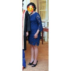 PRELOVED BROKAT DRESS NAVY BLUE / DRESS BUNGA PENDEK WANITA / MINI DRESS BIRU / PARTY DRESS / GAUN P