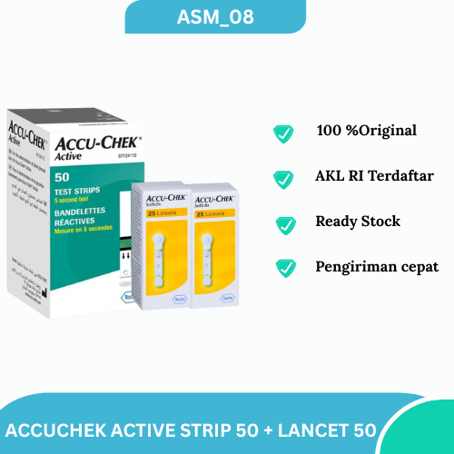 Accuchek Active 50 strip + 50 Accu-Chek Softclix Lancet Cek Tes Gula Darah AccuChek Active