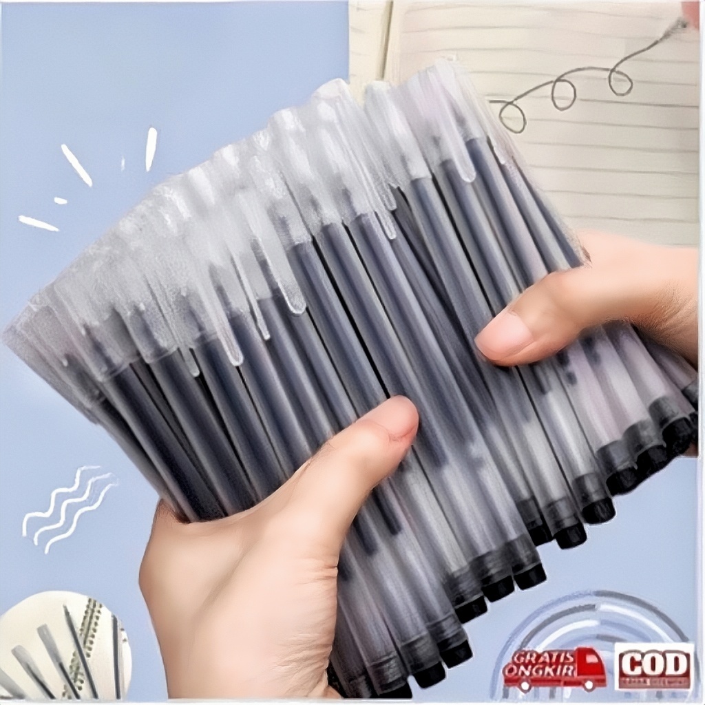 

（BISA COD）50-100PCS Pulpen Gel Hitam 0.5mm Standard Pena Ujung Lancip Pena Gel Runcing 3 Warna Pulpen Perlengkapan Sekolah - Stationery