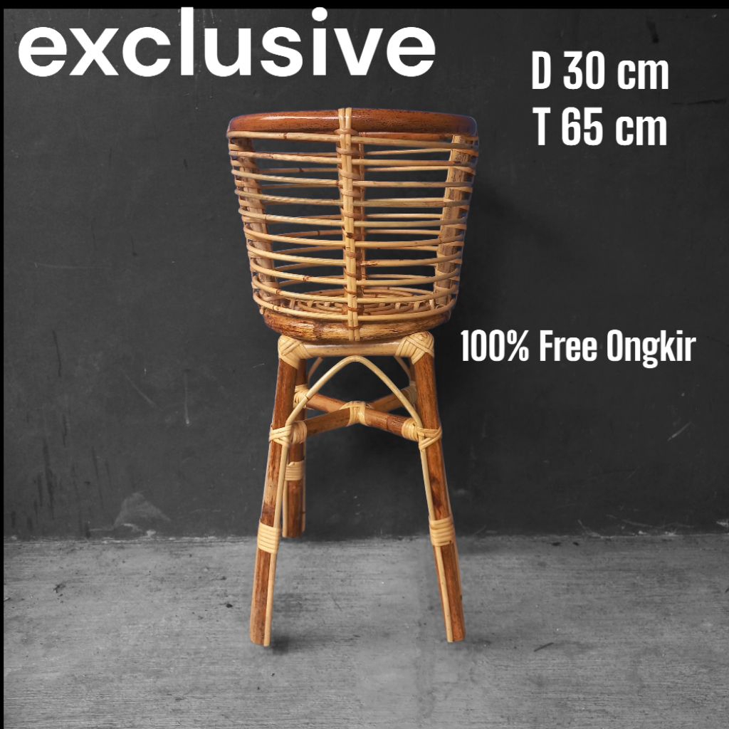 Loveelyy0 Stock Pot Rotan // Pot Rotan Tinggi // Standing Pot Rotan 70Cm //Vas Bunga Rotan