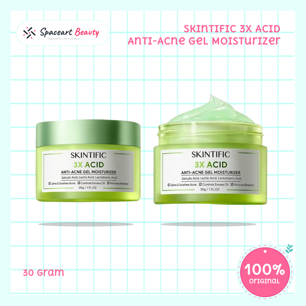 Skintific 3X Acid Anti-Acne Gel Moisturizer 30gr - Pelembap Ringan untuk Jerawat dengan 3 Jenis Acid