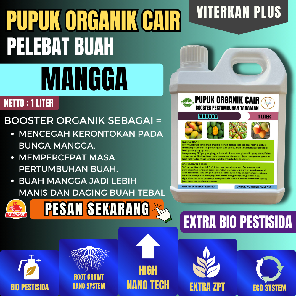 Pupuk Mangga 1 Liter Agar Cepat Berbuah Dan Buah Tumbuh Lebat Manis Besar Booster Cair Viterkan Plus