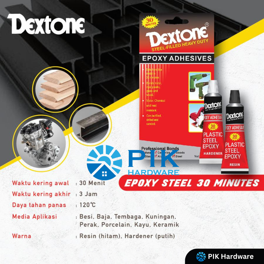 LEM BESI EPOXY PLASTIC STEEL DEXTONE 30 menit - LEM ADHESIVES PLASTIK