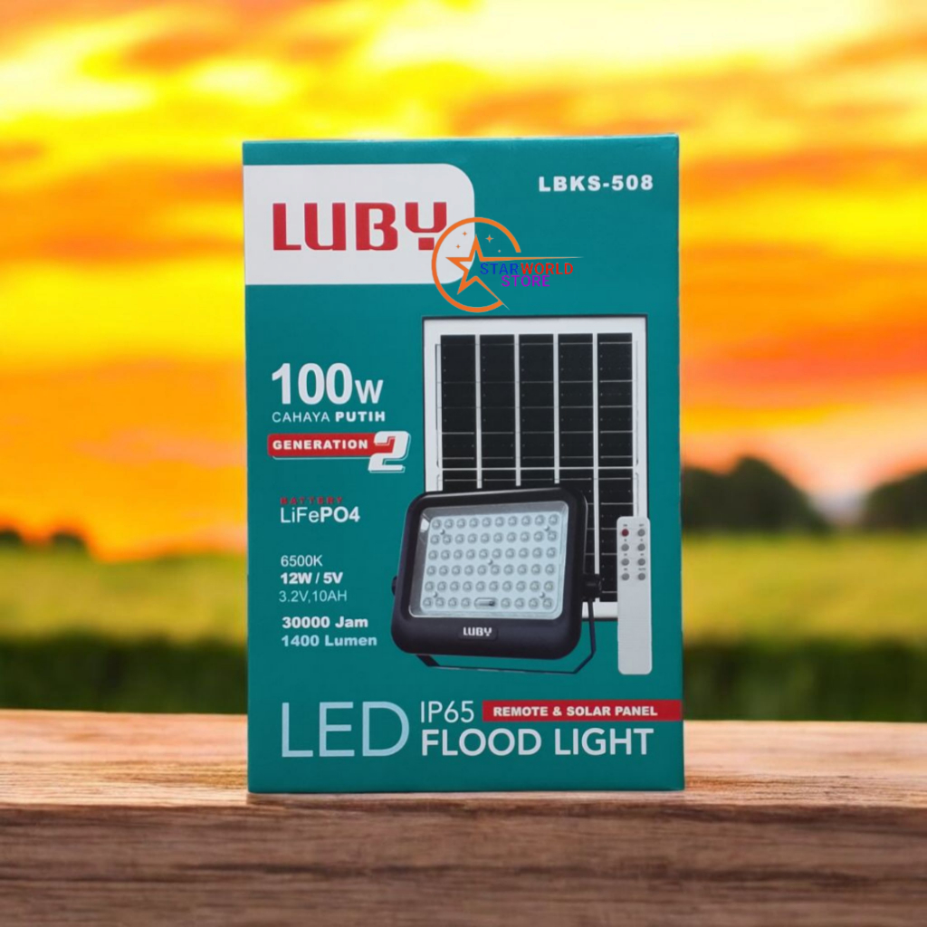 LAMPU TEMBAK SOLAR LUBY LBKS-508 GENERATION 2 100 WATT / LUBY Lampu Sorot Solar LBKS-508 GEN2 100W