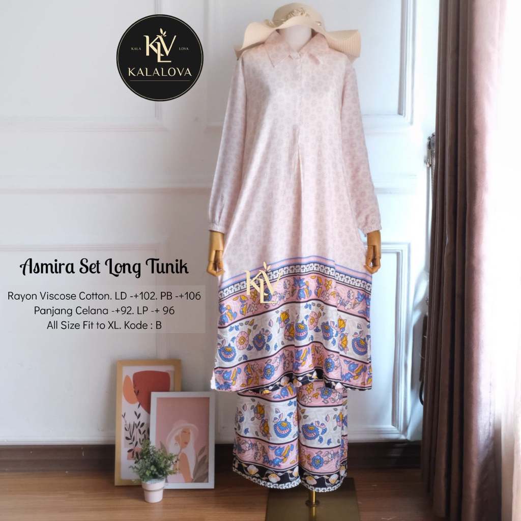 ASMIRA ABSTRAK SET LONG TUNIK ORI BY KALALOVA oneset setcel setelan tunik dan celana motif bahan ray