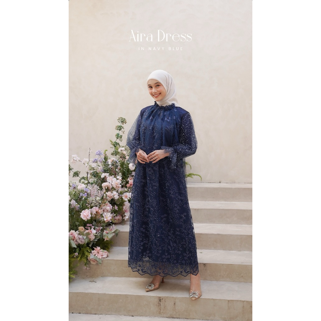 SEWA | RENT Aira Dress Navy Biru by Aura Label dress kondangan lamaran party