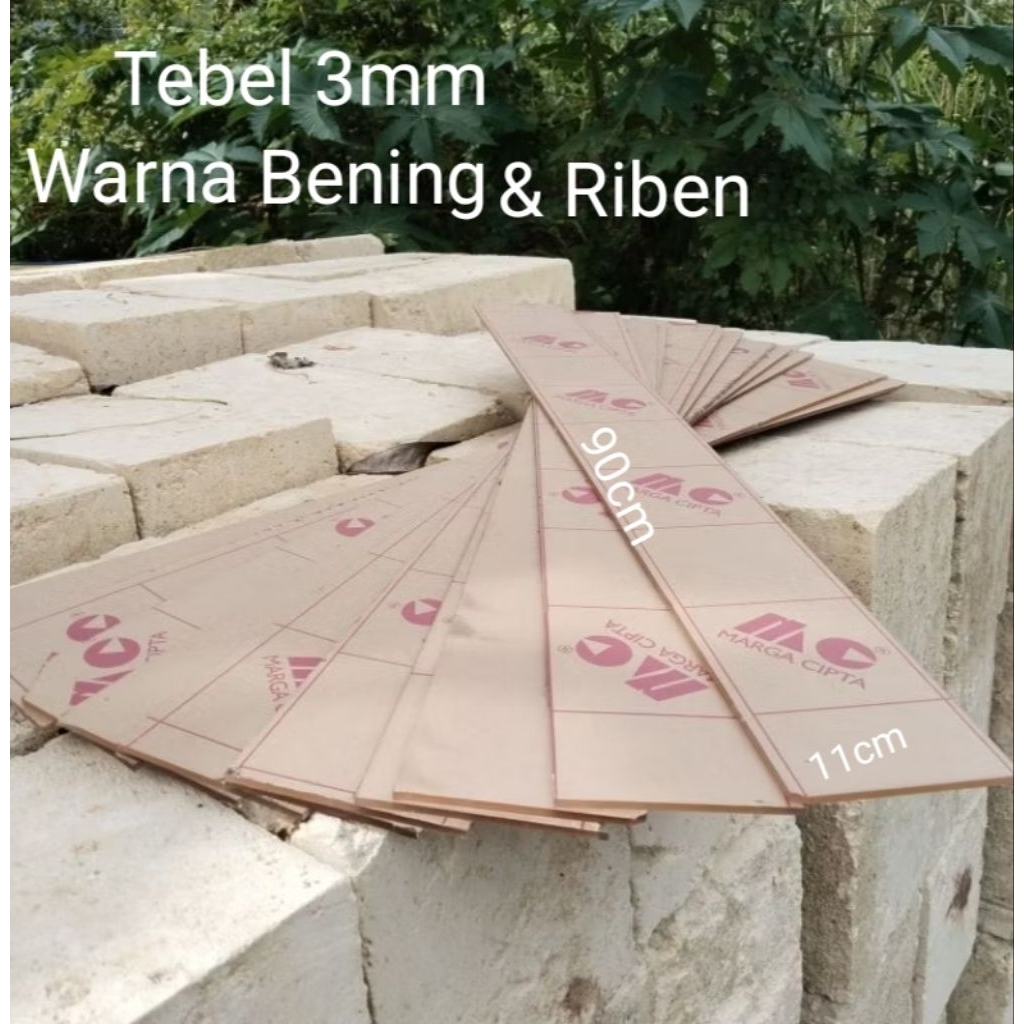 

Akrilik lembaran Bening /Riben Tebal 3mm 90cm x 11cm