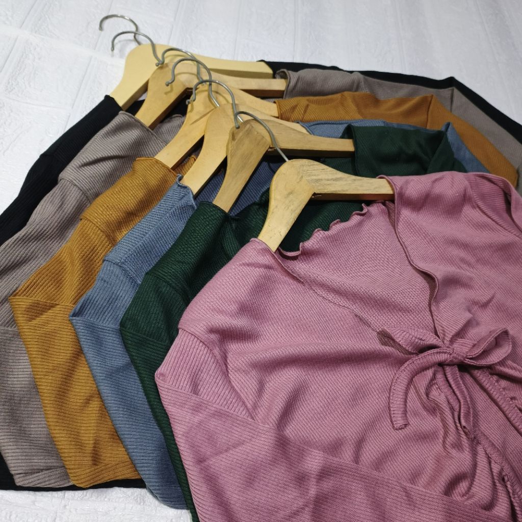 QH Cardigan Crop Rajut Tali Depan Wanita Outer Korean Look Cewek Kekinian