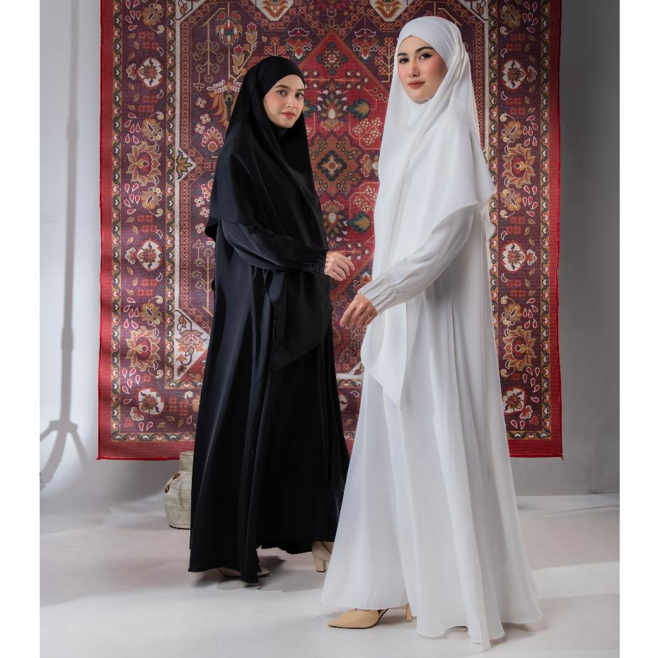 Zahwa Official - Arafah Set French Khimar Bahan cotton silk Premium anti UV Abaya Haji & Umroh
