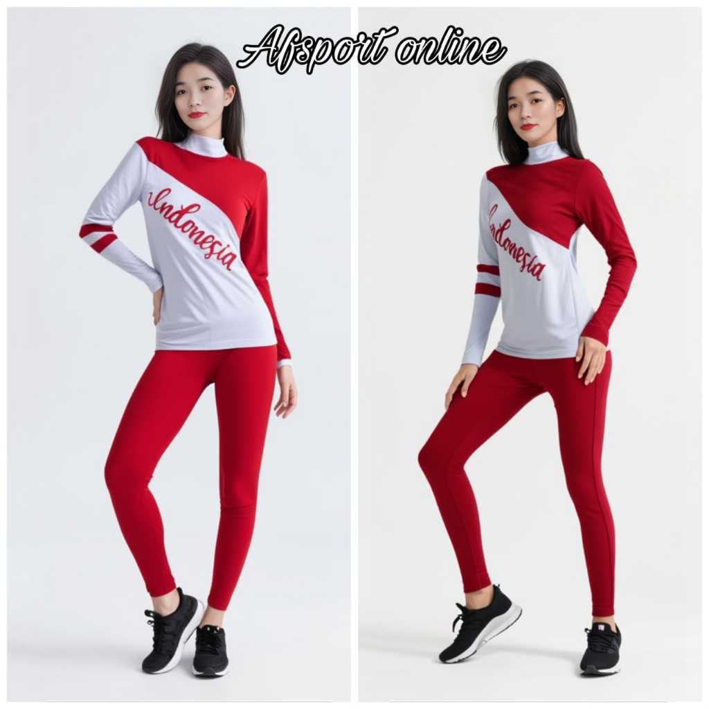 setelan Baju senam aerobic /baju senam merah putih olahraga zumba fitness aerobik sport