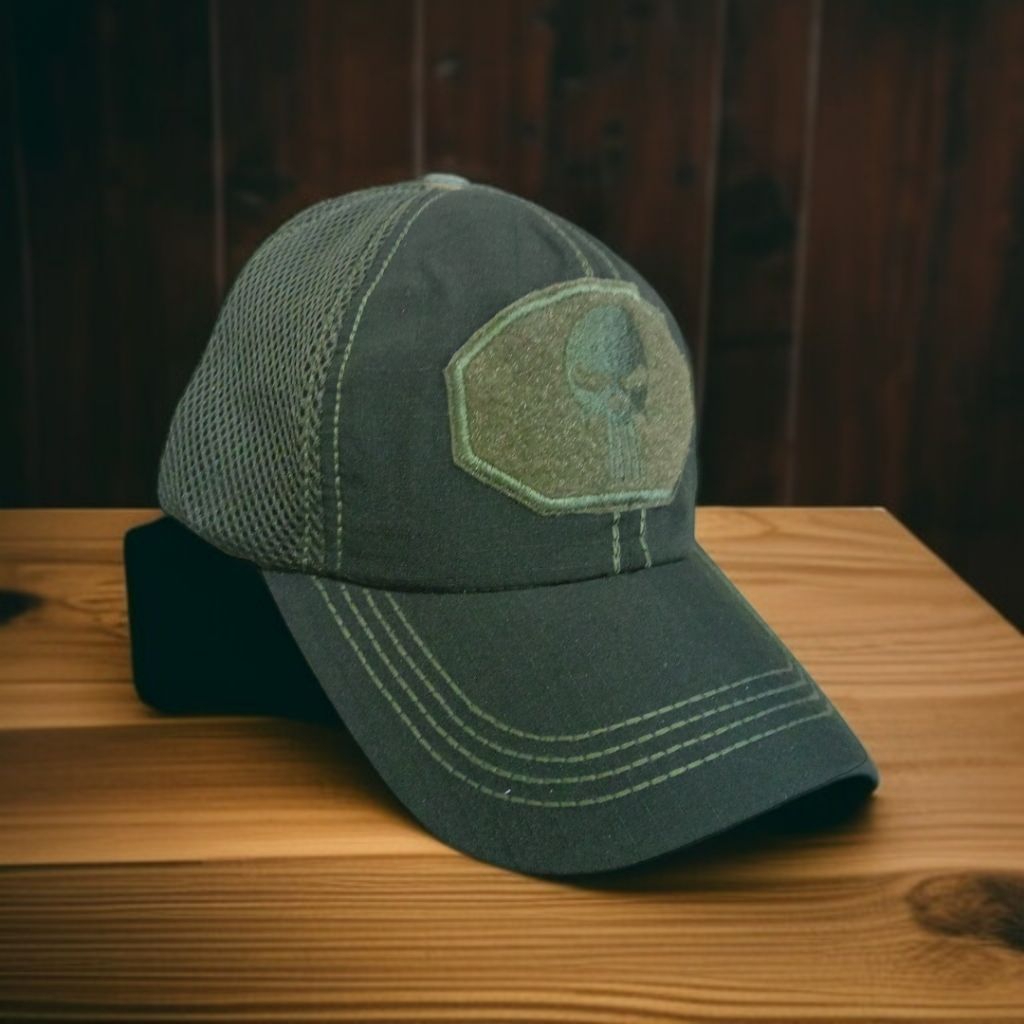 Topi tactical hijau logo tengkorak