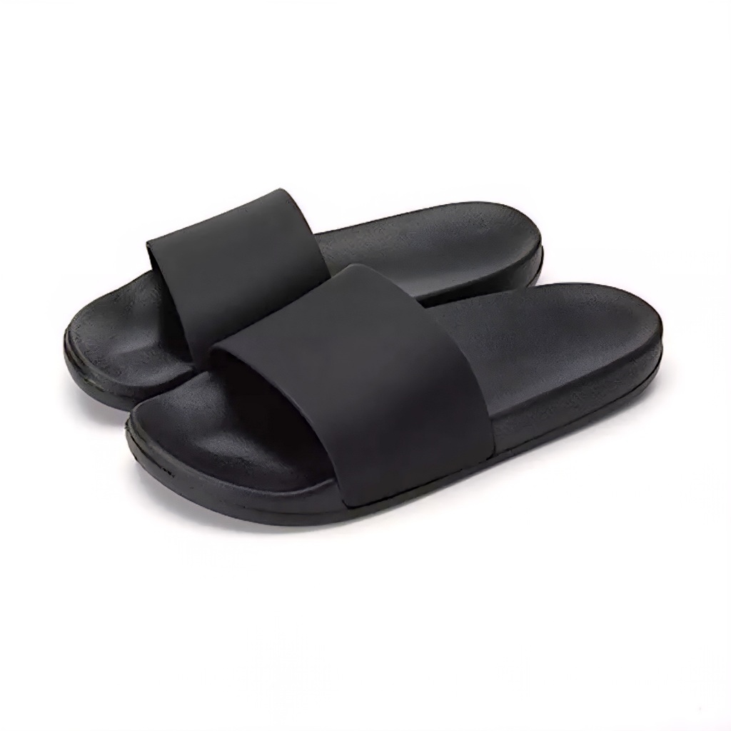 Sandal Slop Pria Wanita Polos Hitam Sandal Slop Karet Upper Lock Nyaman Anti Slip
