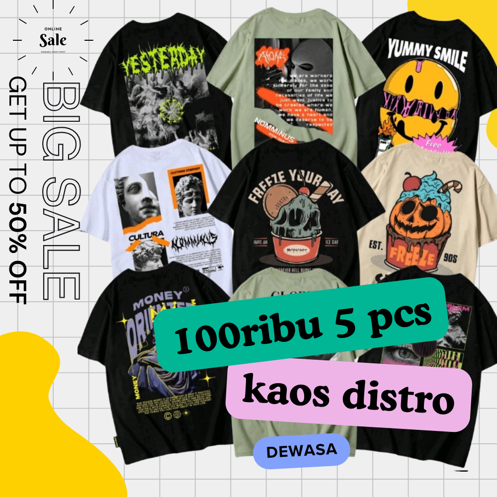 BBS Promo Kaos Distro Pria Random 100ribu Dapat 5 pcs/Kaos Distro Pakaian Pria
