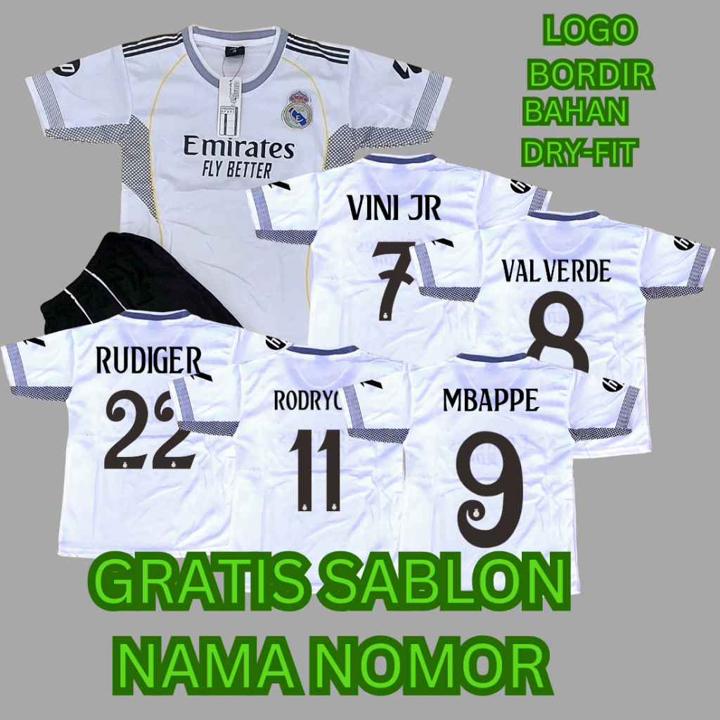 Auri Sport Jersey Baju Bola Anak REALMADRIDHOME Kids Printing Usia 7-15THN