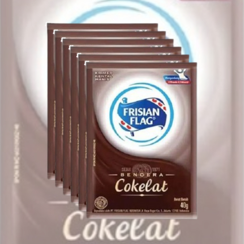 

Kental manis bendera Frisian Flag Cokelat renceng ( 6 sachet @ 38 gr )