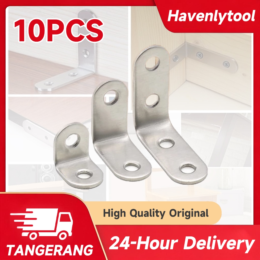 Havenlytool 10pcs Siku L Stainless Steel / Plat Siku Bracket Penyangga Rak Siku Verseng / Ketebalan 