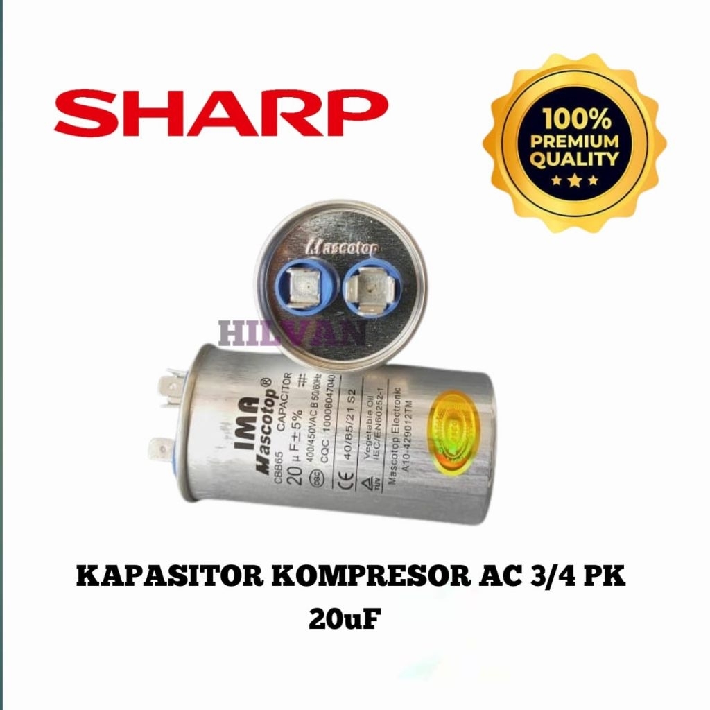 KAPASITOR COMPRESOR AC 3/4 pk 20uF SHARP ORIGINAL IMA