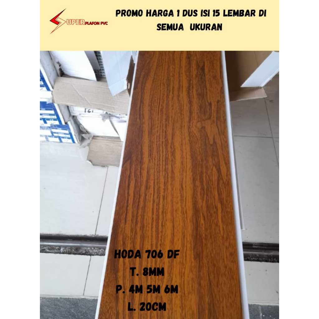 [PROMO] 1 Dus Plafon Pvc isi 15 Lembar Hoda 1706  Doff Motif Serat Kayu Coklat Rata dan Nat Silver S