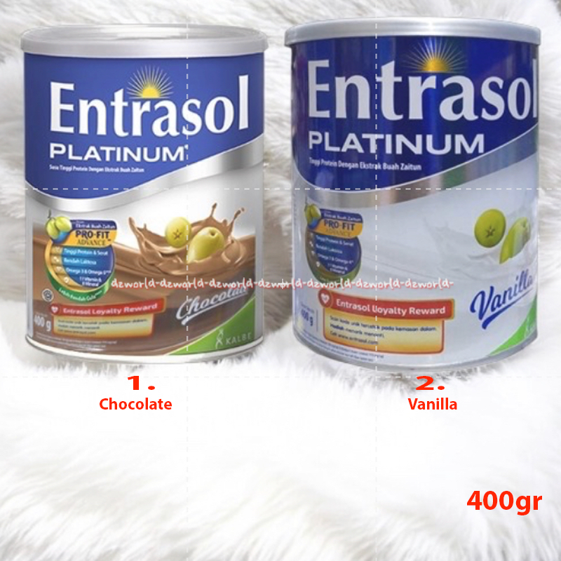 

Entrasol Platinum 400gr Chocolate Vanilla 400gram Ekstrak Buah Zaitun Susu Kalsium Untuk Tulang Lansia 50tahun Kaleng Rasa Coklat Vanila Entra Sol