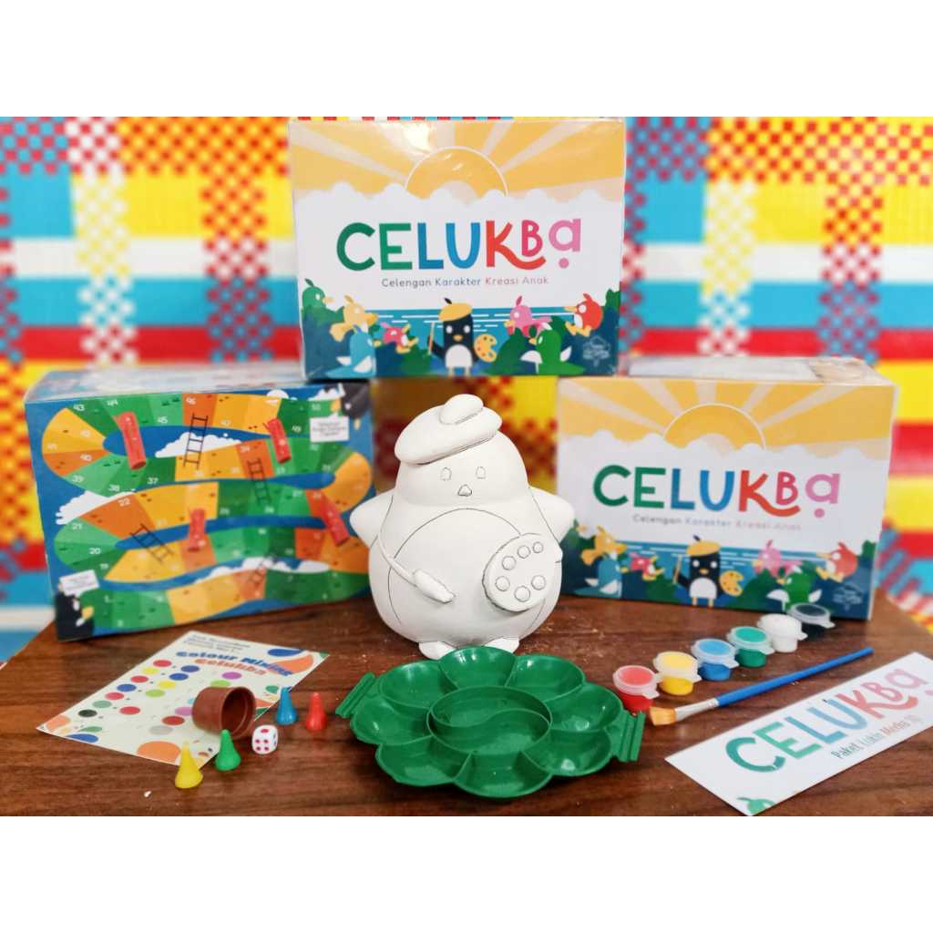 CELUKBA - Celengan Lukis Berkarakter (celengan anak + 1 set alat lukis lengkap)