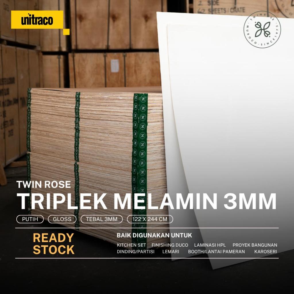 Twin Rose - Triplek Plywood Melamin 3mm (1 muka) Kilap/Gloss - Ukuran 122 x 244 cm - Putih