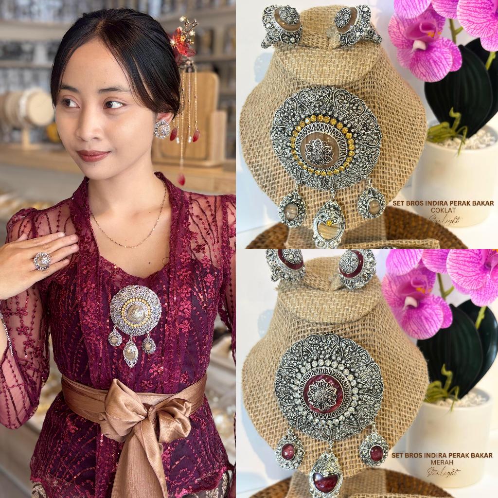 STARLIGHT BALI - Set Bros Indira Perak Bakar/ aksesoris bros / aksesoris kebaya / alpaka bali / prem