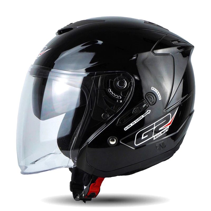 Helm G2 OPTIMAX Solid Hitam Glosy Helm Half Face Double Visor